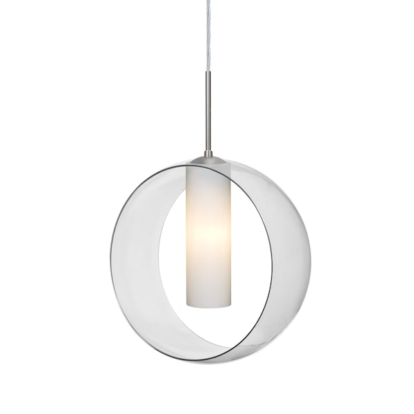 Besa Lighting Plato Cord Pendant, Clear/Opal, Satin Nickel Finish, 1x5W LED 1JT-PLATOCL-LED-SN - main